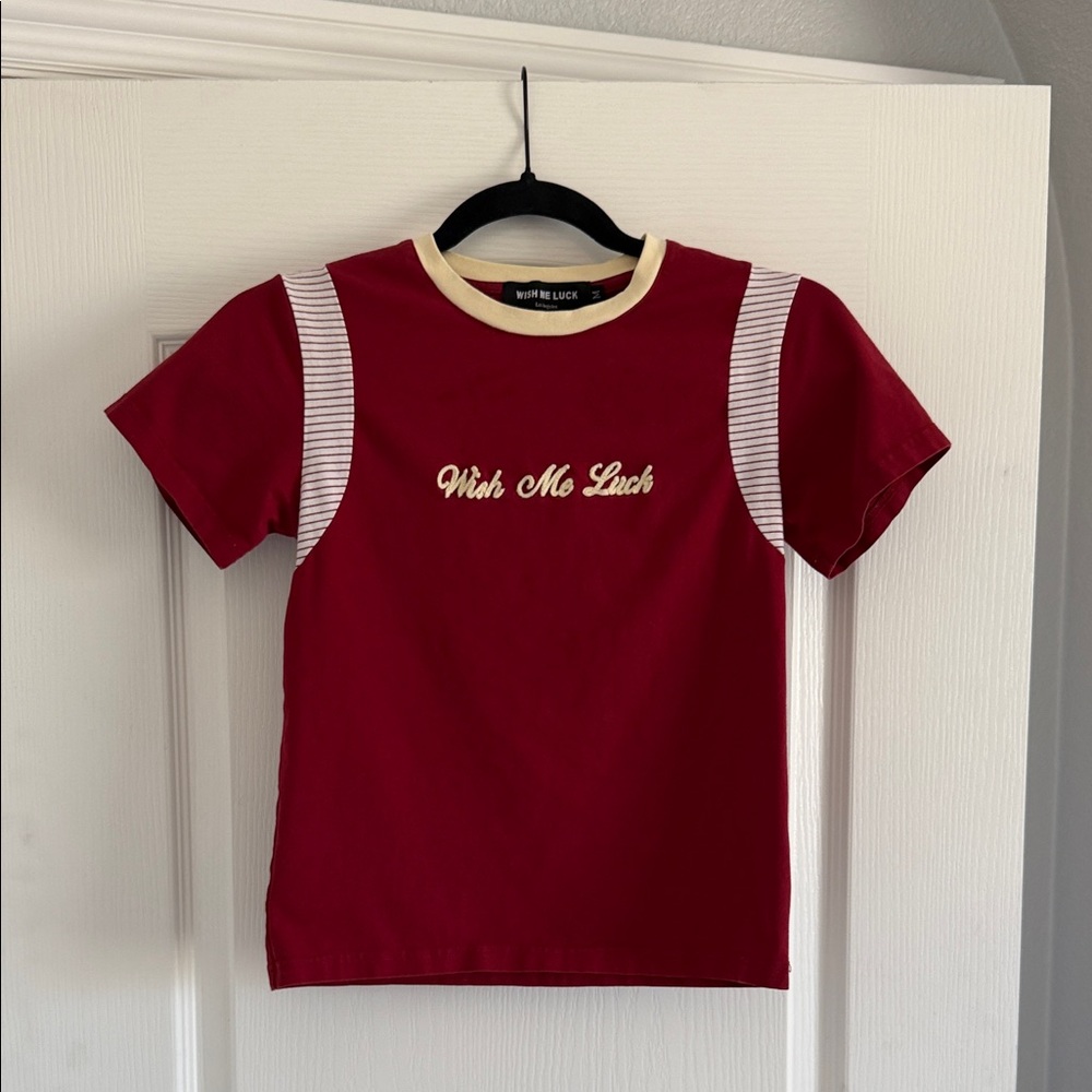 Red Short Sleeve Tee with Cream Trim